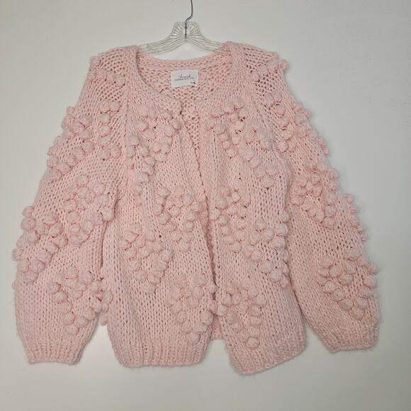 CHIC WISH Hand Made Pink Open Cardigan Pom Pom Heart Shape - Picture 4 of 10